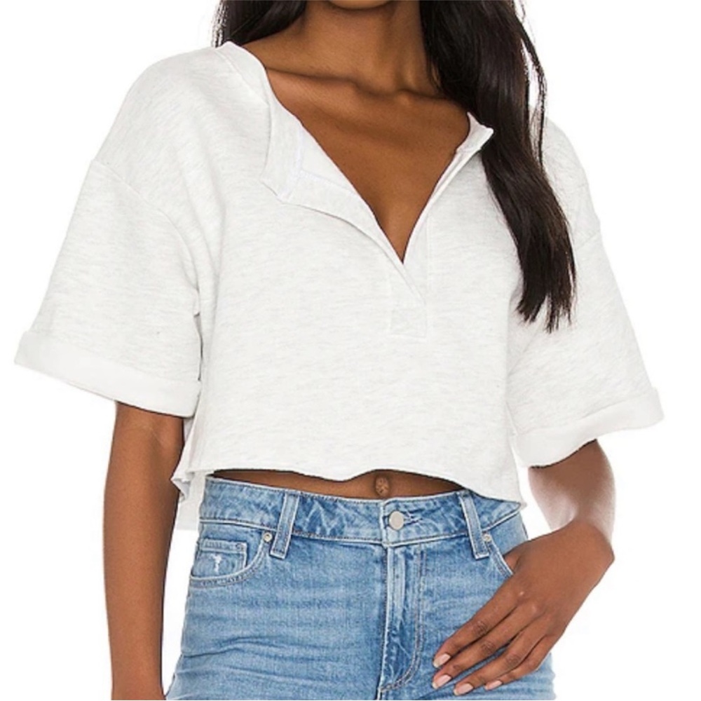 Lovers and Friends Terry Crop Top Oversized Short Sleeve Sweatshirt Small